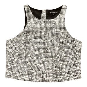 Express Black and White Textured Crop Top